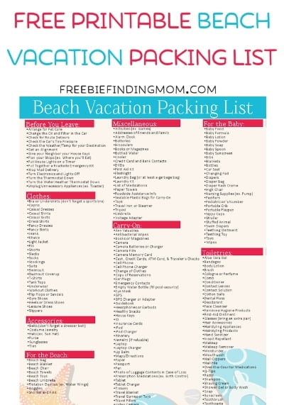 Free Printable Beach Vacation Packing List