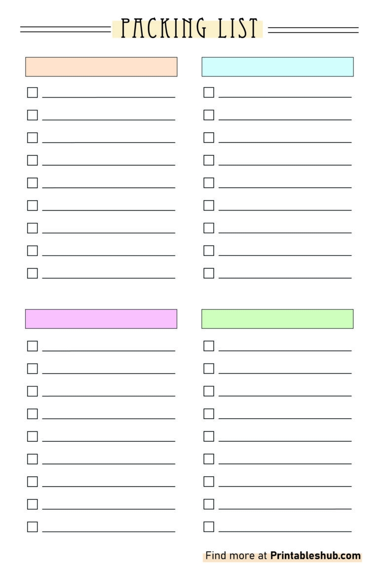 Free Printable Blank Packing List Templates PDF Included Printables Hub