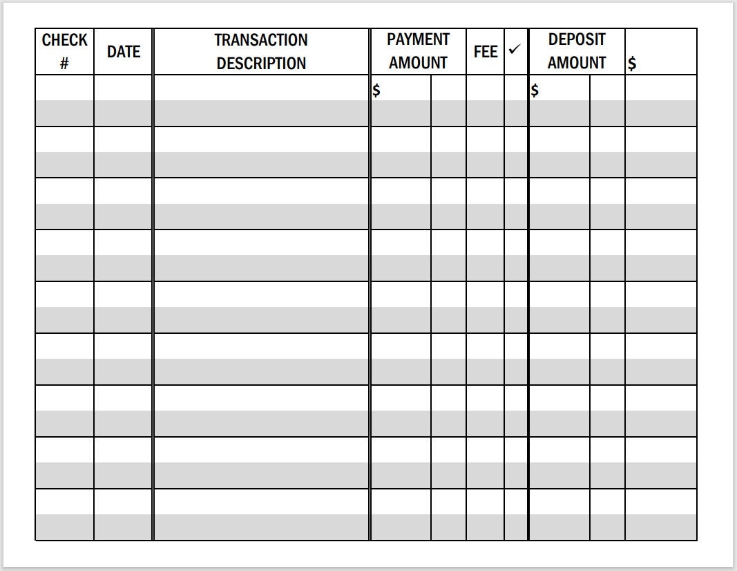 Free Printable Check Register Templates FREE Printable A Z