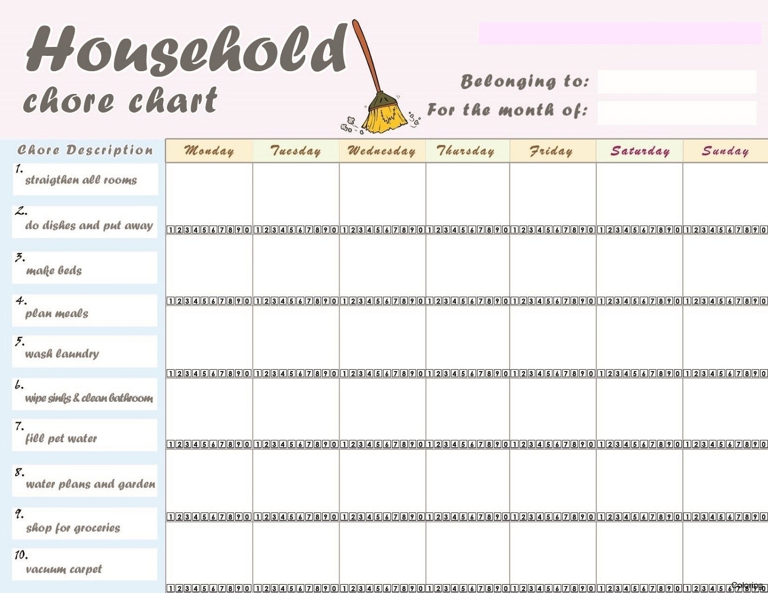 Free Printable Chore Chart Chore Chart For Adults Printable Free 