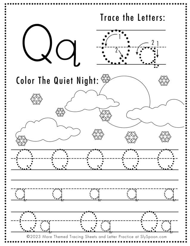 Free Printable Christmas Themed Letter Q Worksheets And Coloring Pages