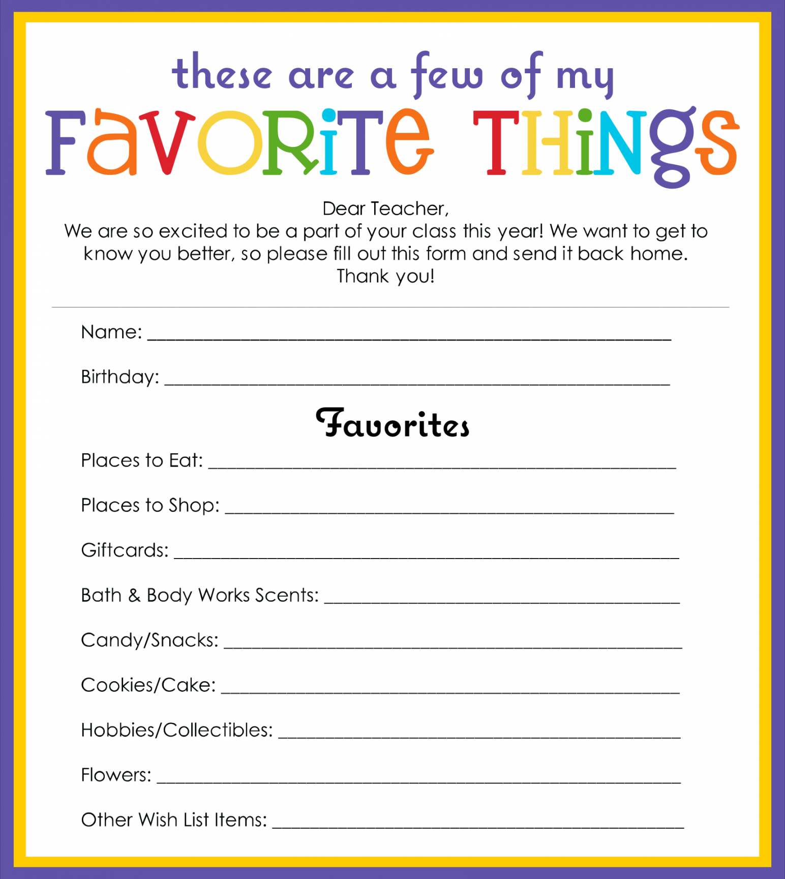 Free Printable Employee Favorite Things List FREE Printable HQ