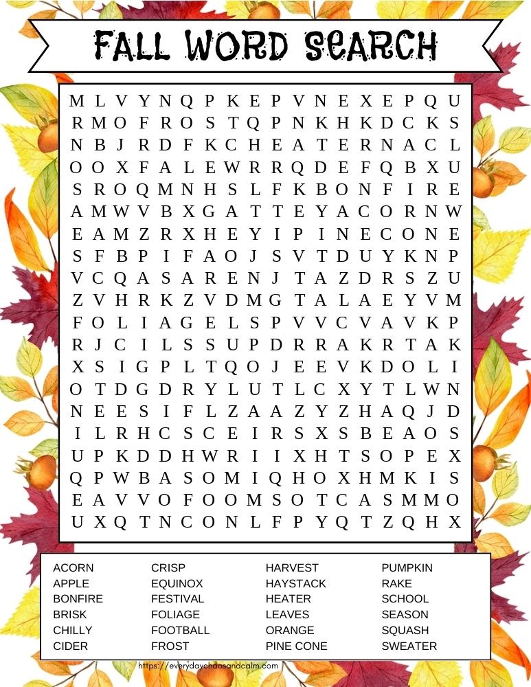 Free Printable Fall Word Searches Hard Word Search Maker