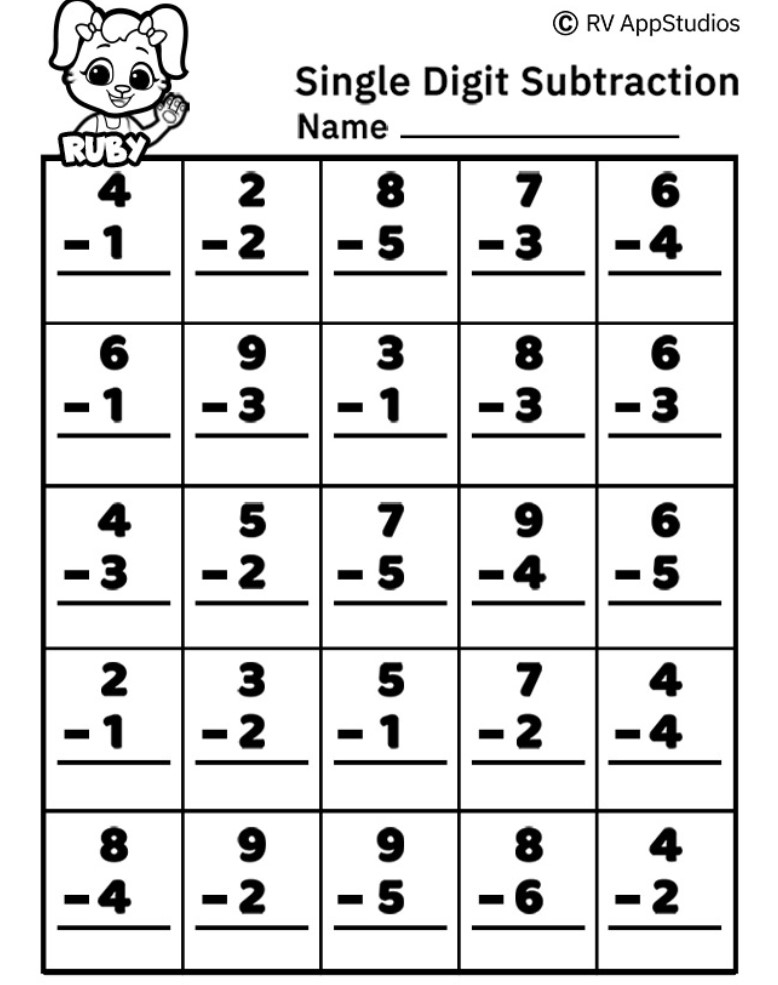 Free Printable For Kindergarten Subtraction Worksheets Kindergarten 