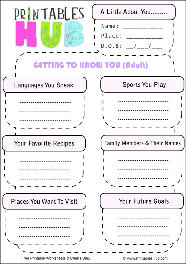 Free Printable Getting To Know You Worksheet For Adults PDF