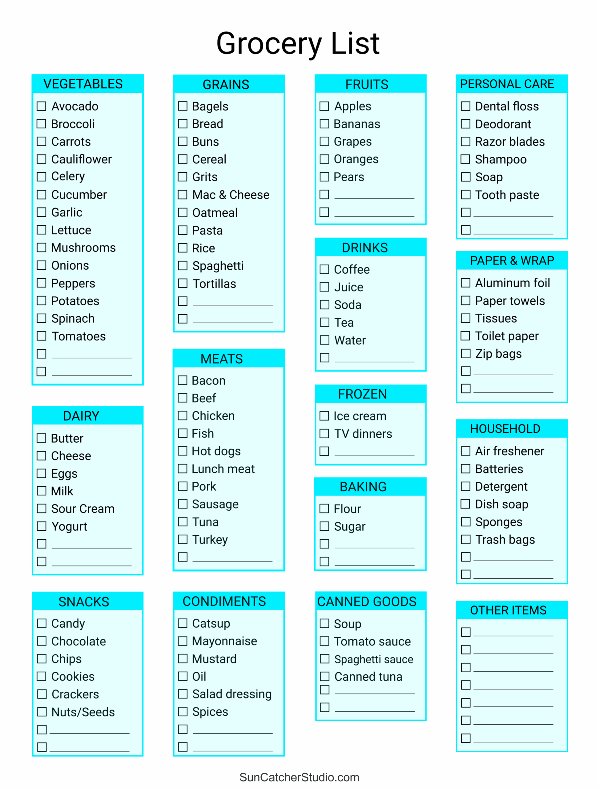 Free Printable Grocery List Templates PDF Shopping Lists Free 