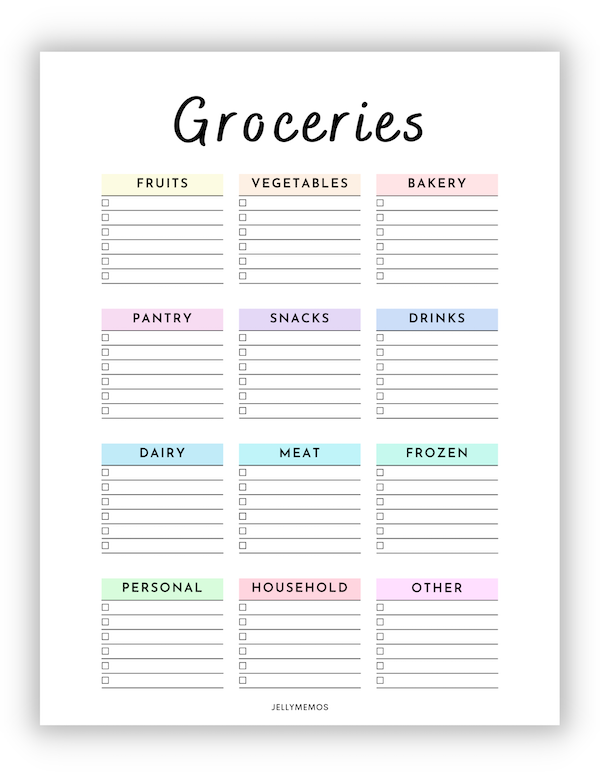 Free Printable Grocery List With Categories JellyMemos