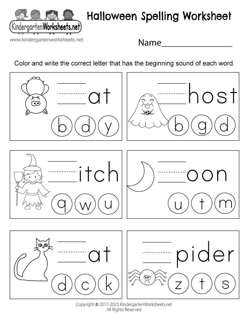 Free Printable Halloween Spelling Worksheet For Kindergarten