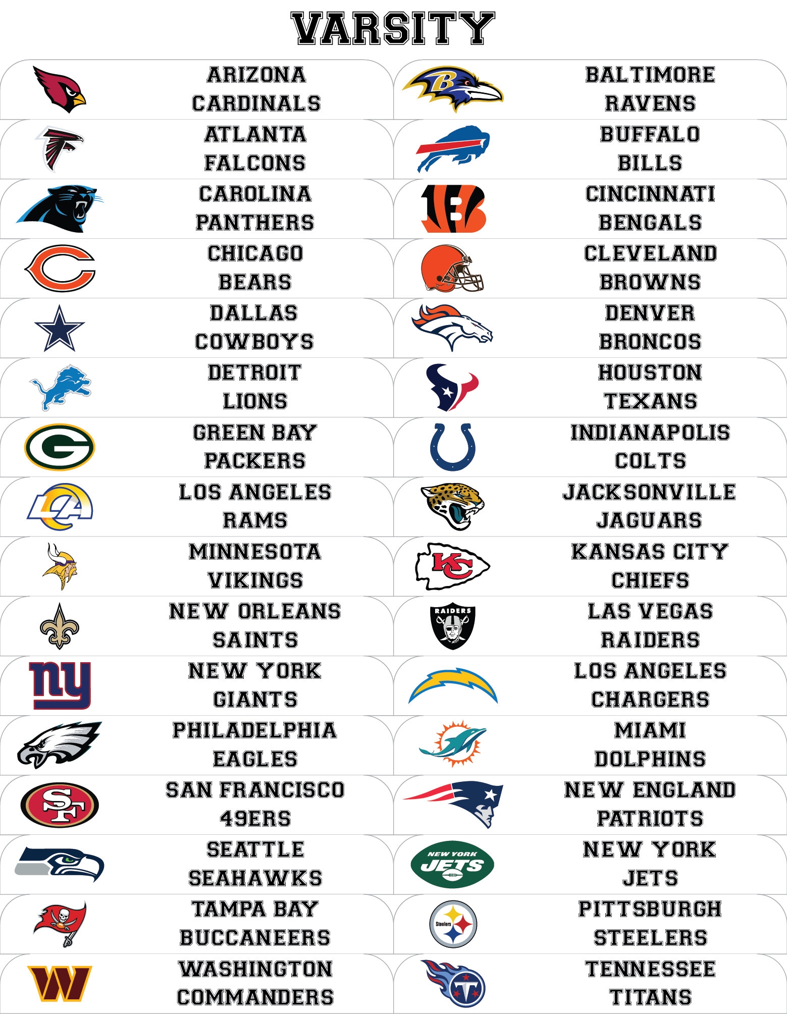 Free Printable List Nfl Teams Download Free Printable List Nfl Teams 