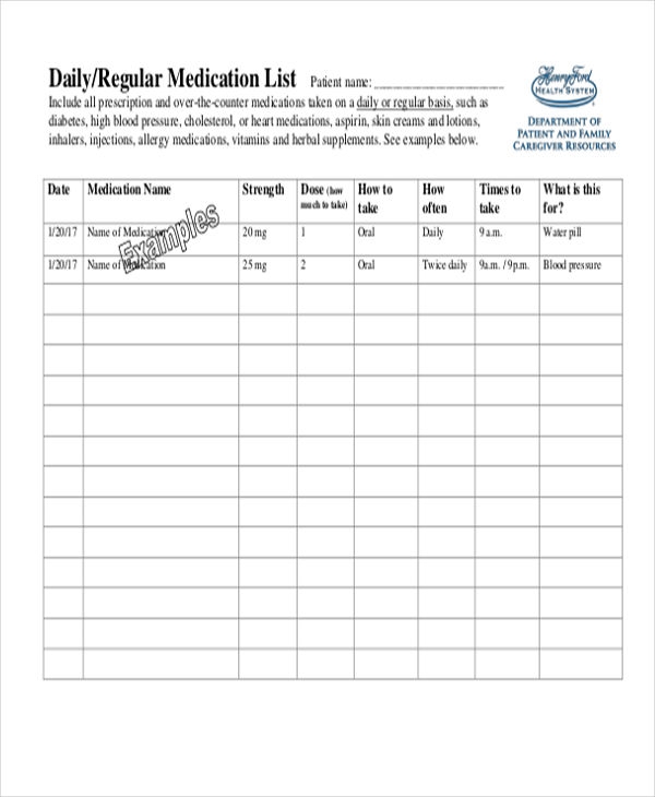 Free Printable Medication List Template Printable Templates