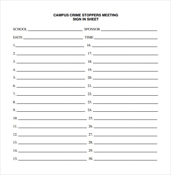 Free Printable Meeting Sign In Sheet Template Printable Templates