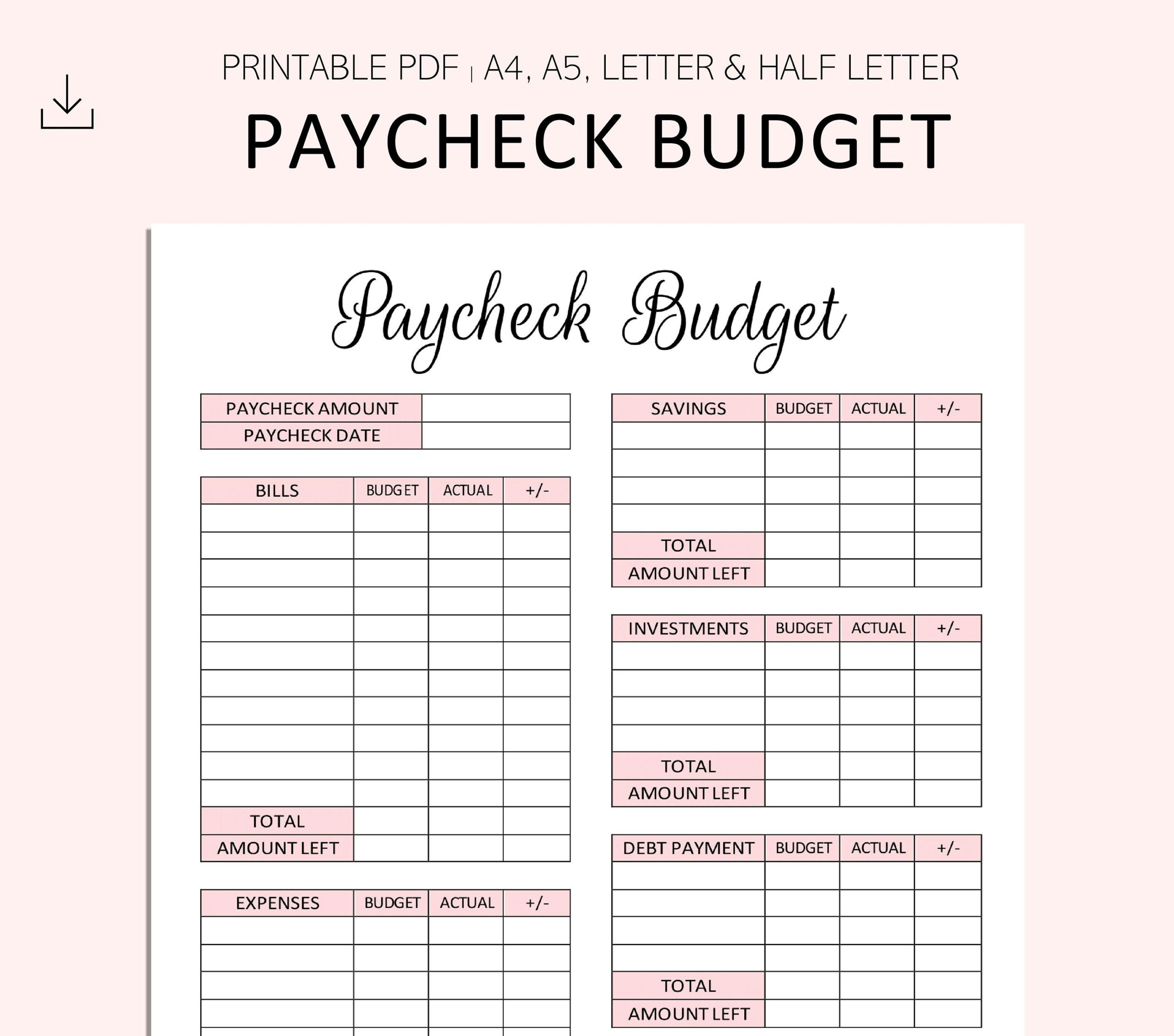 Free Printable Paycheck Budget Worksheet Printable Worksheets