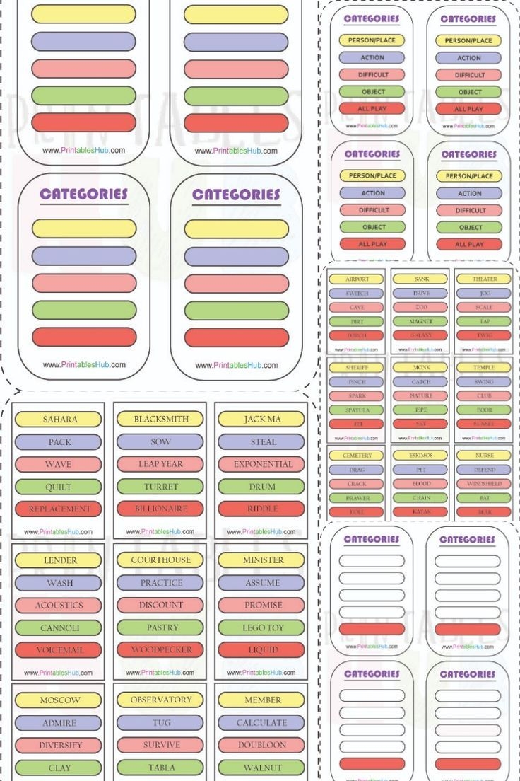 Free Printable Pictionary Words Category Cards PDF