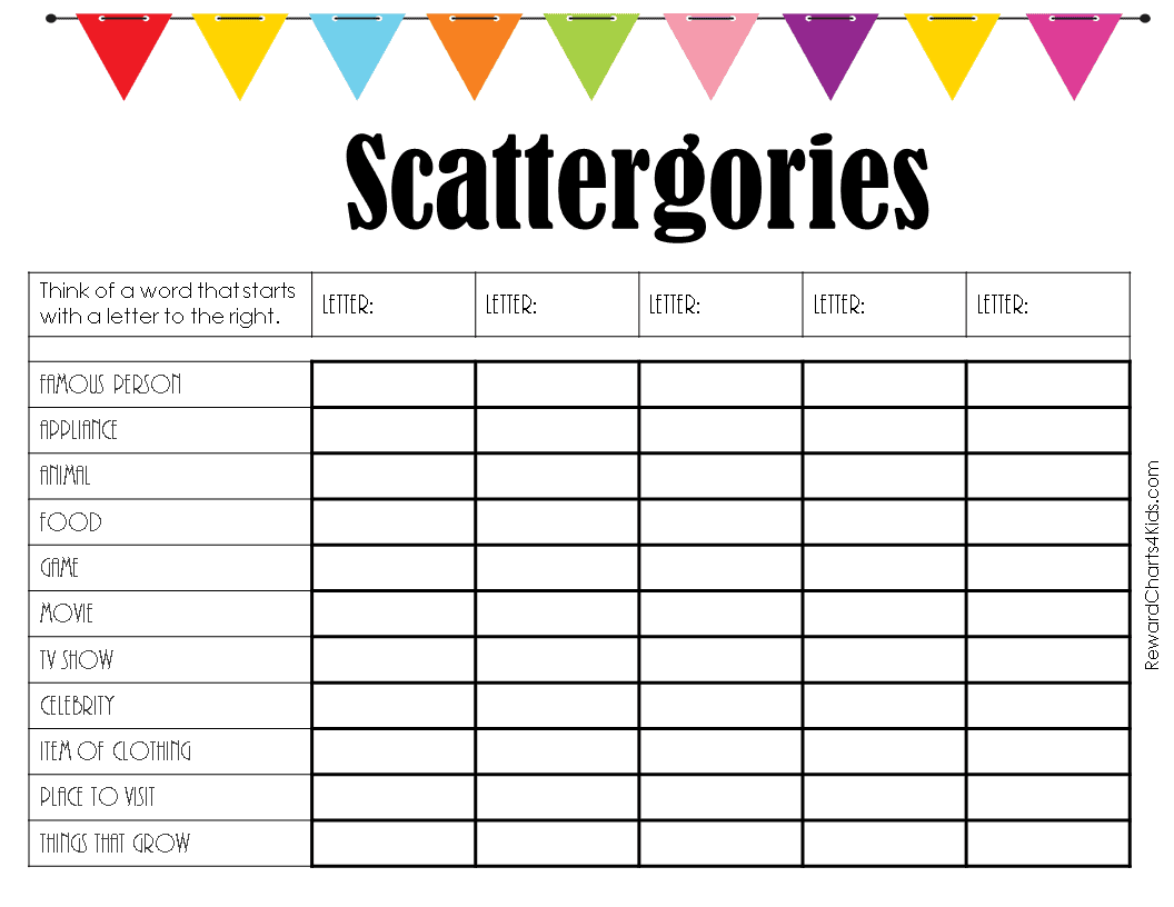 FREE Printable Scattergories Lists Instant Download 60 OFF