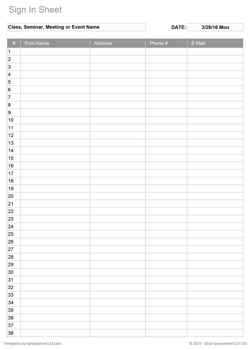 Free Printable Sign In Sheet Template Printable Templates