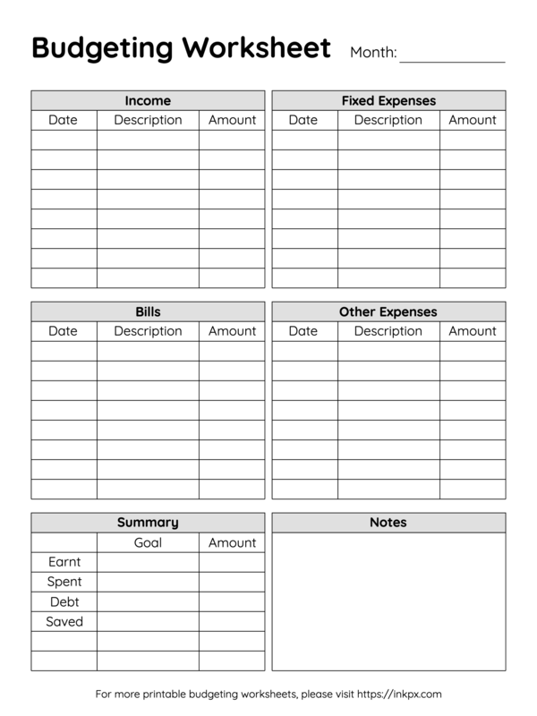 Free Printable Simple Monthly Budgeting Planner Worksheet InkPx