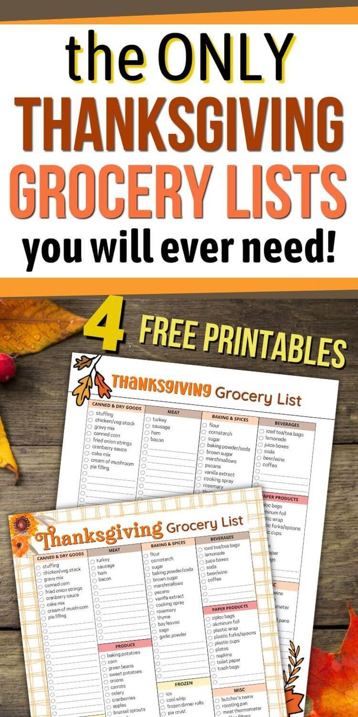 Free Printable Thanksgiving Grocery List Templates 4 Shopping Lists
