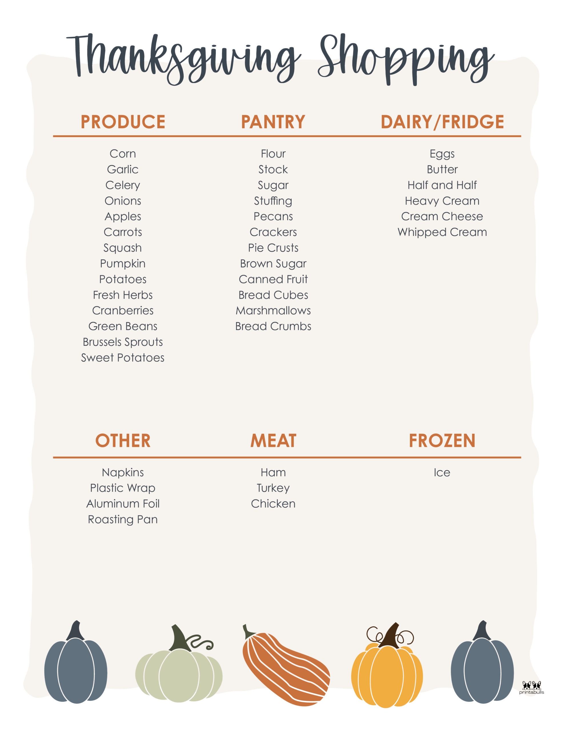 Free Printable Thanksgiving Grocery List