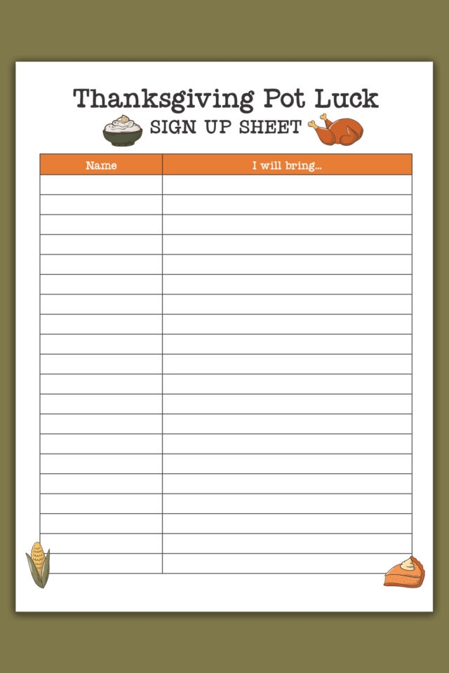 Free Printable Thanksgiving Potluck Sign Up Sheet Set Google Sheets 