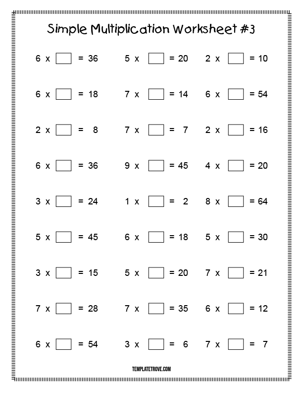 Free Printable Third Grade Math Multiplication Worksheets Worksheets 