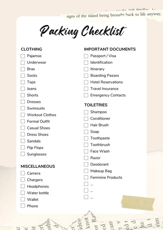 Free Printable Travel Packing Checklist 50 OFF