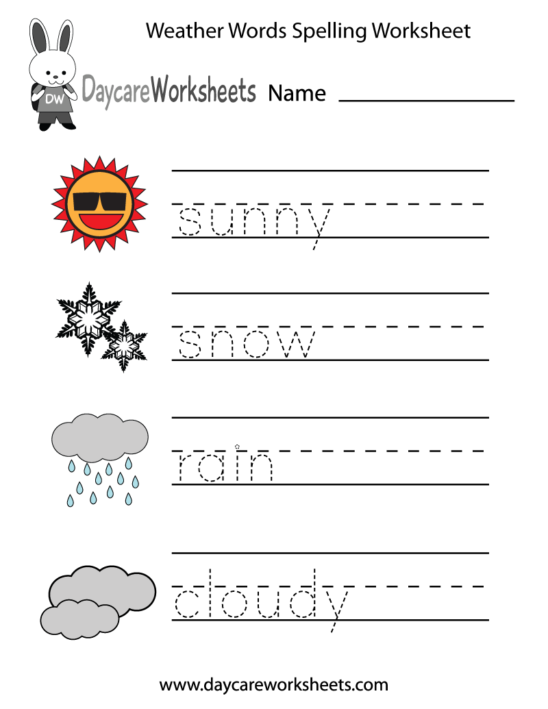 Free Printable Weather Words Spelling Worksheet For Preschool