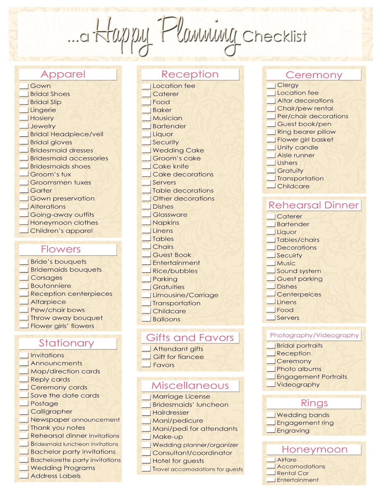 Free Printable Wedding Planner Checklist Calendar Printables