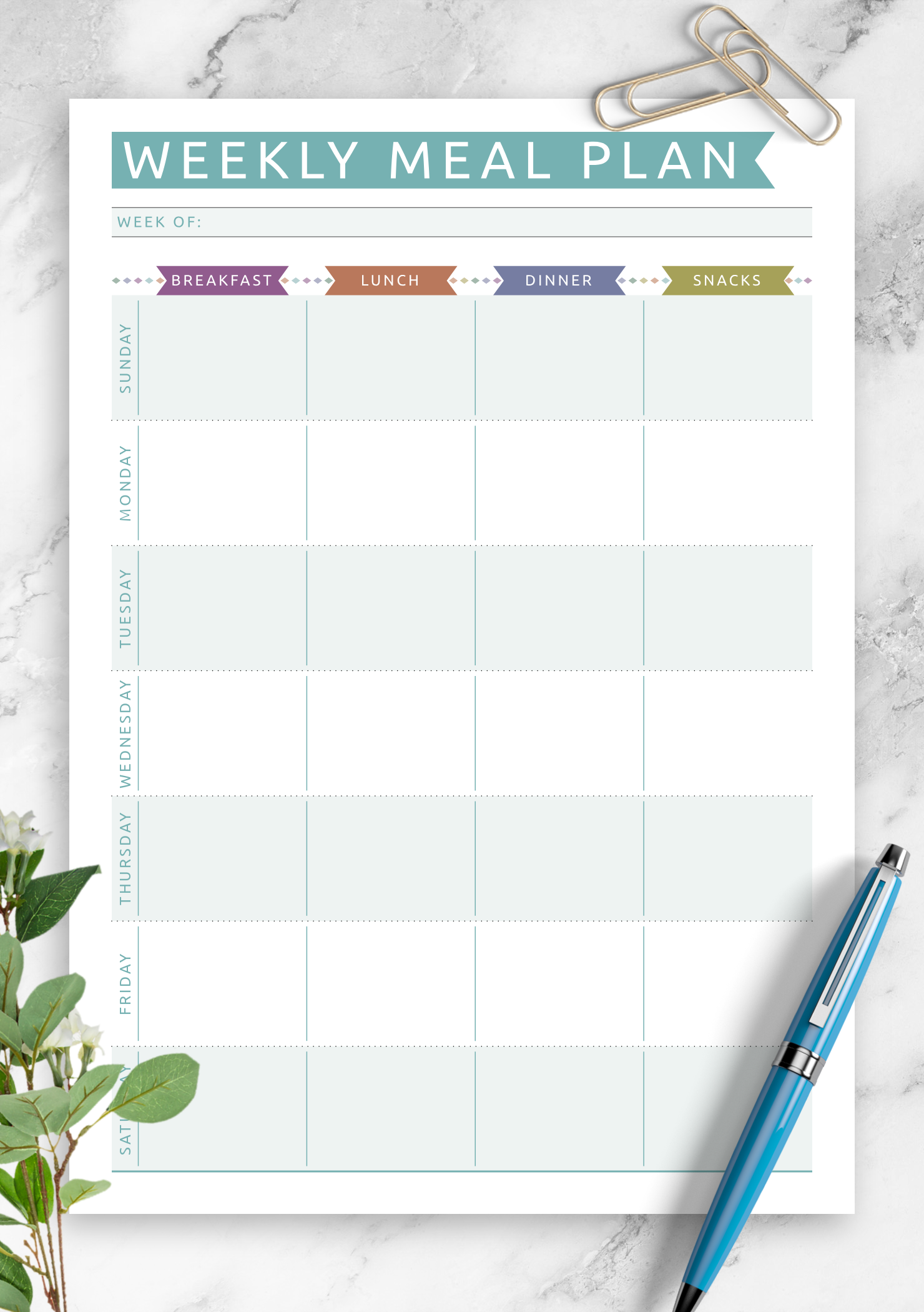 Free Printable Weekly Meal Planner Hptery