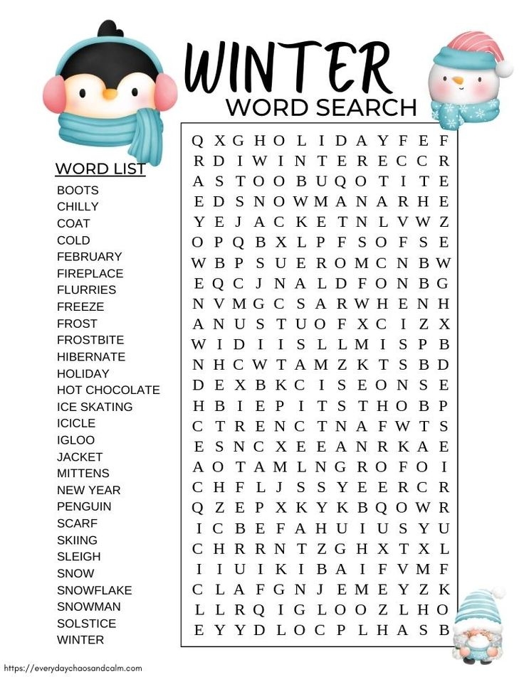 Free Printable Winter Word Searches