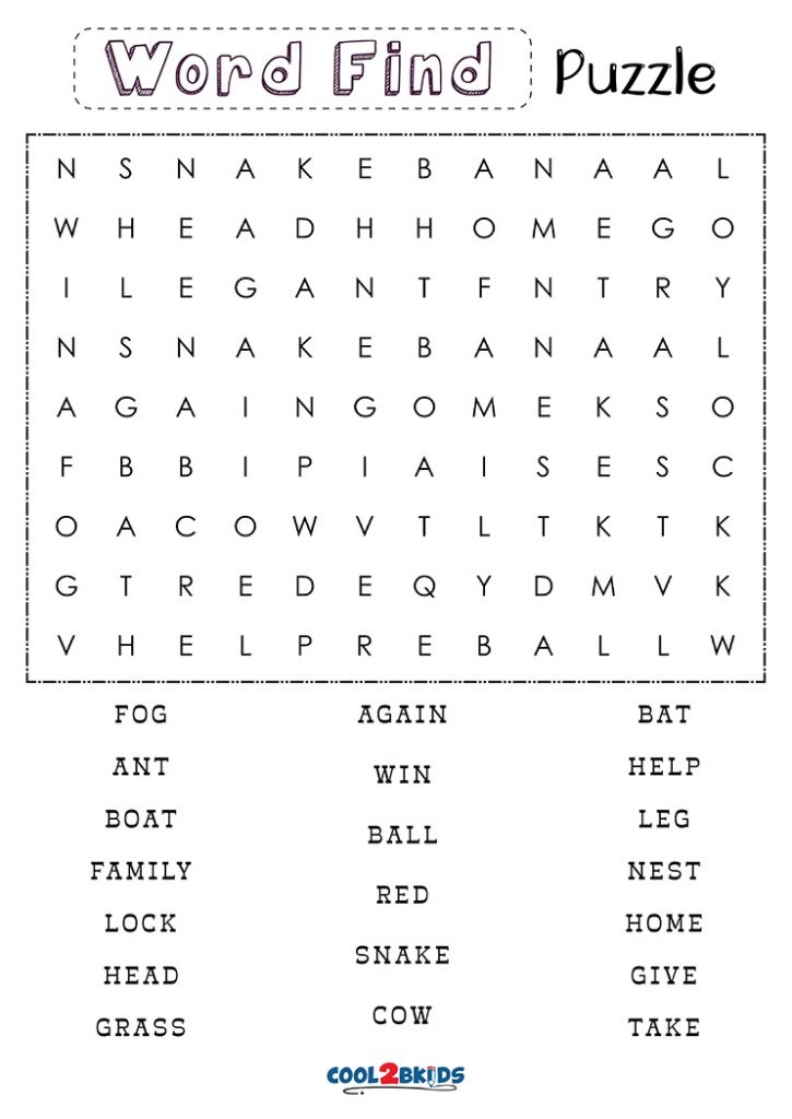 Free Printable Word Searches For 1St Graders