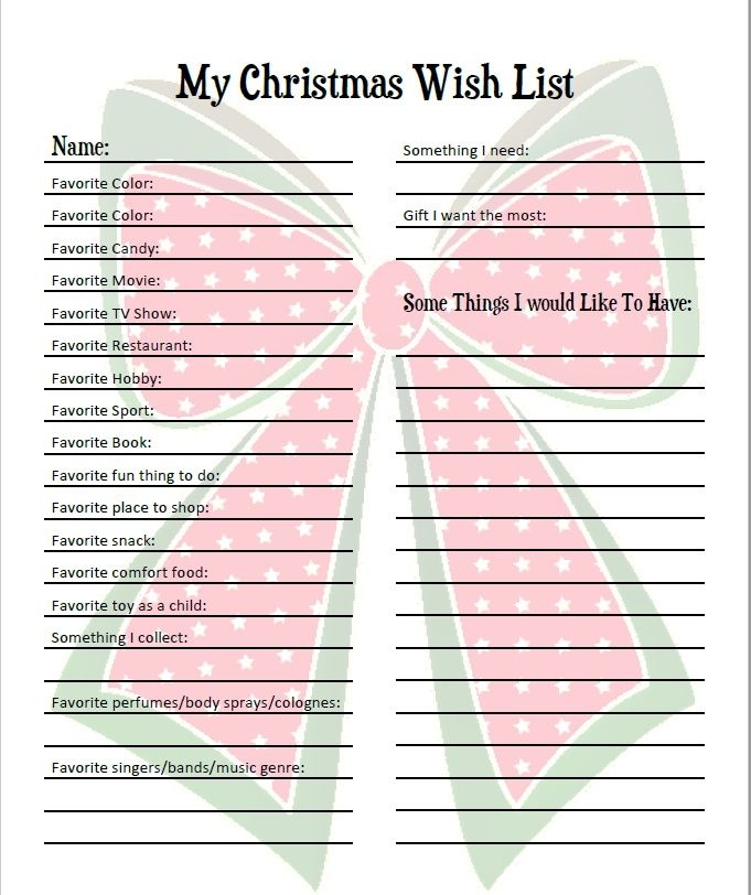 Free Printable Xmas List For Kids Yvette R Garcia