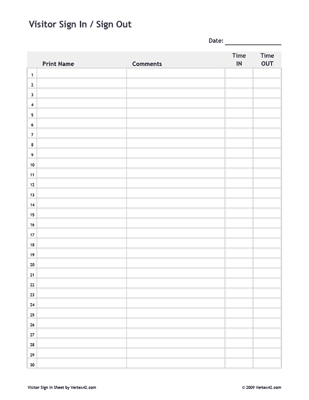 Free Sign In Sheet Template Printable Printable Sight Words List