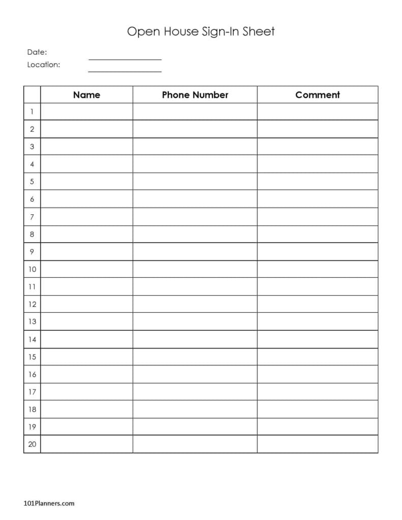 FREE Sign Up Sheet Sign In Sheet Instant Download Printable Templates 