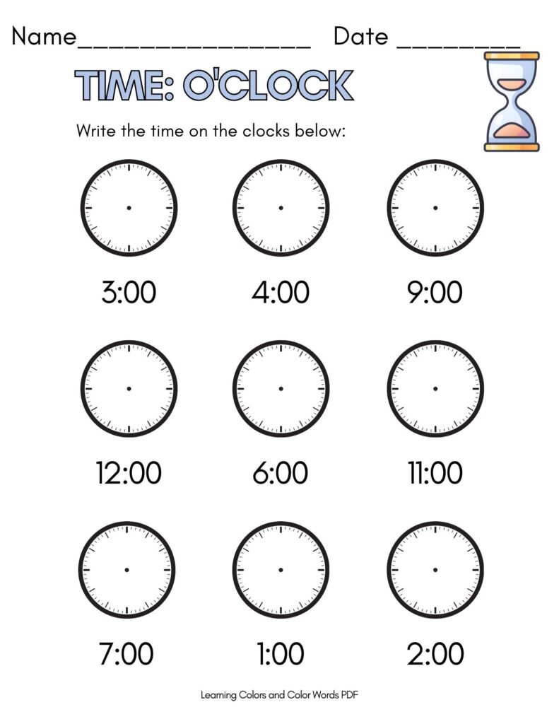 Free Telling Time To The Hour Worksheet Printable Download Free 