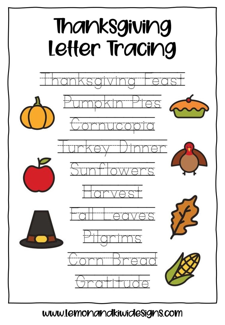 Free Thanksgiving Tracing Worksheet Download Free Thanksgiving Tracing 