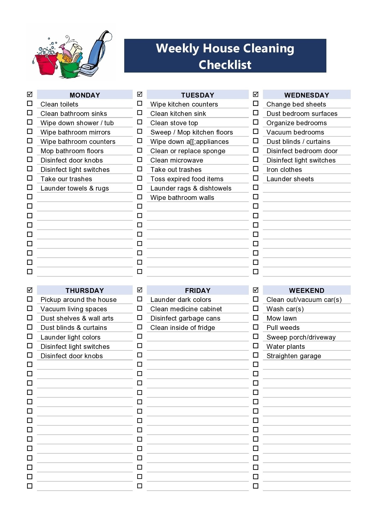 Full House Professional House Cleaning Checklist Printable Pdf Eroppa