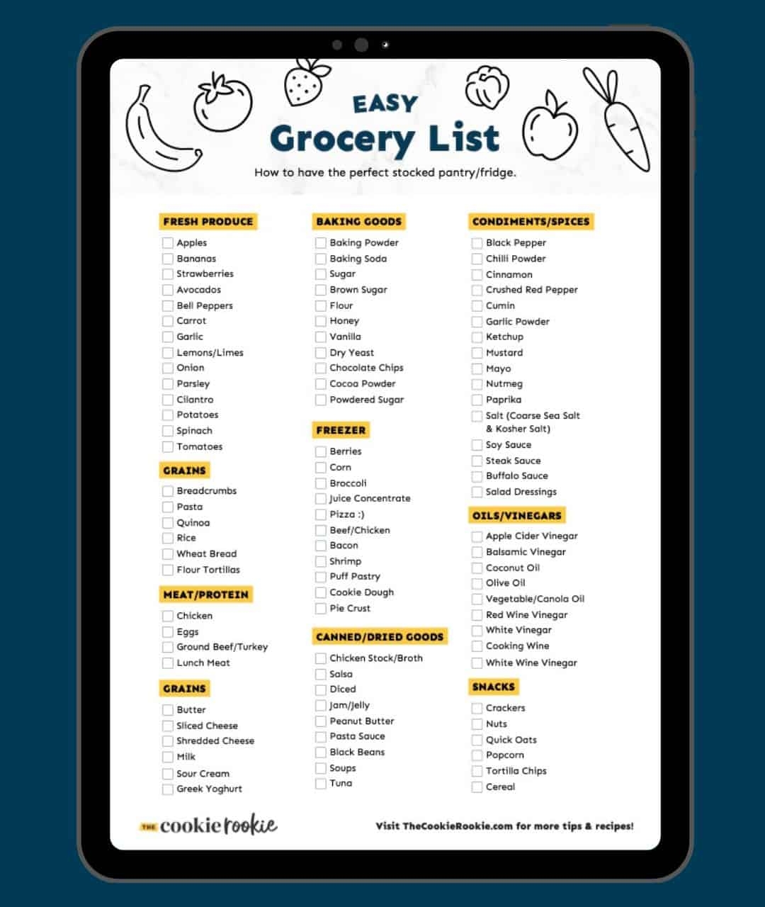 Grocery Checklist Grocery List Printable Grocery Lists Grocery The
