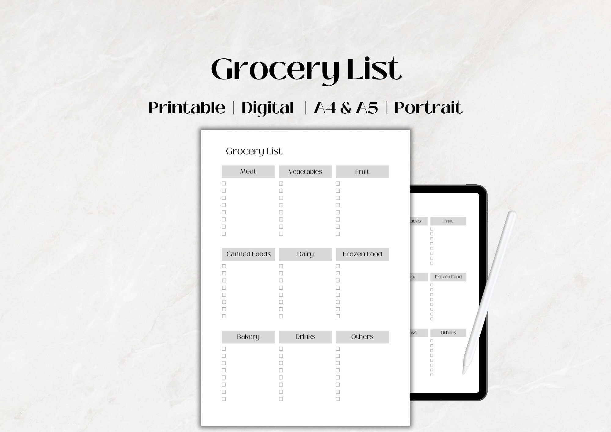 Grocery List Printable Food Shopping List Template Grocery Planner 