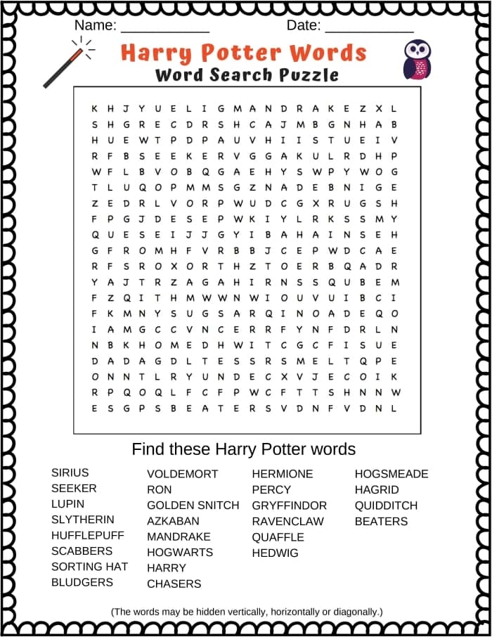 Harry Potter Word Search Free Printable Word Search Maker