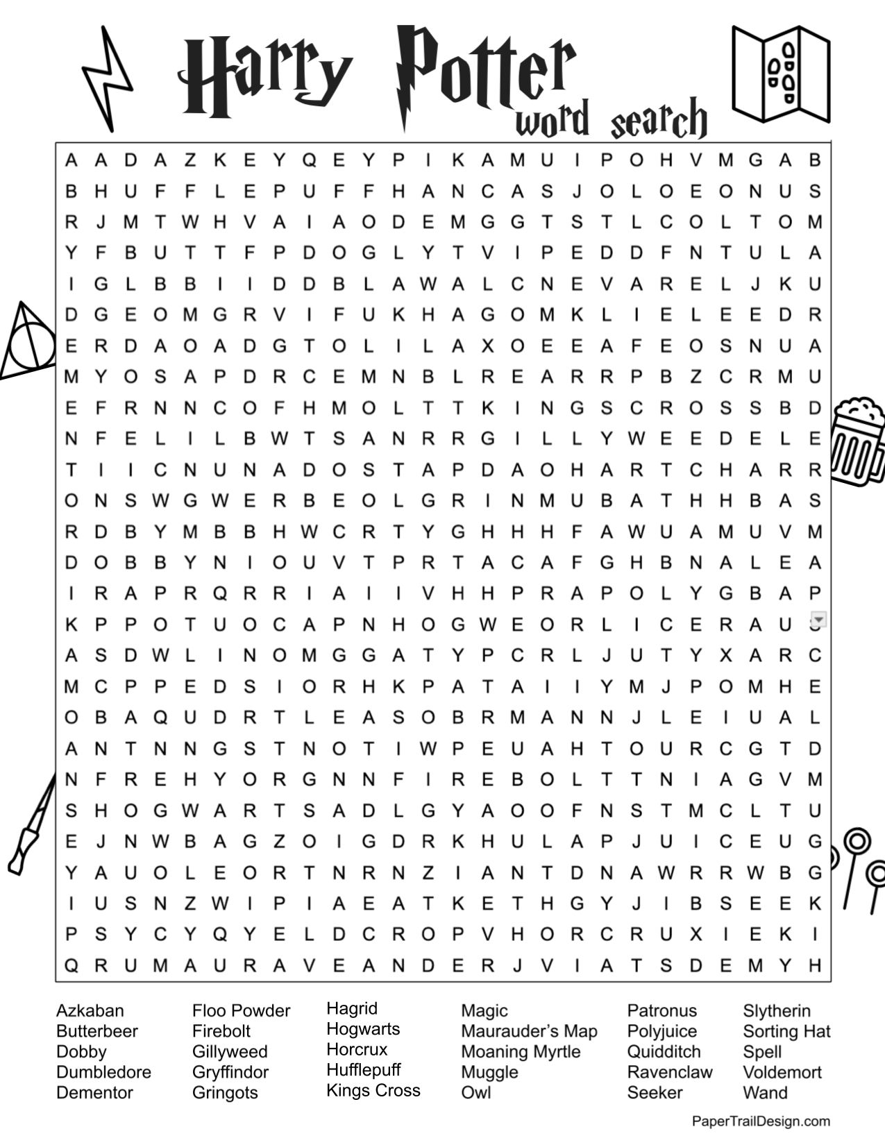 Harry Potter Word Search Harry Potter Words Harry Potter