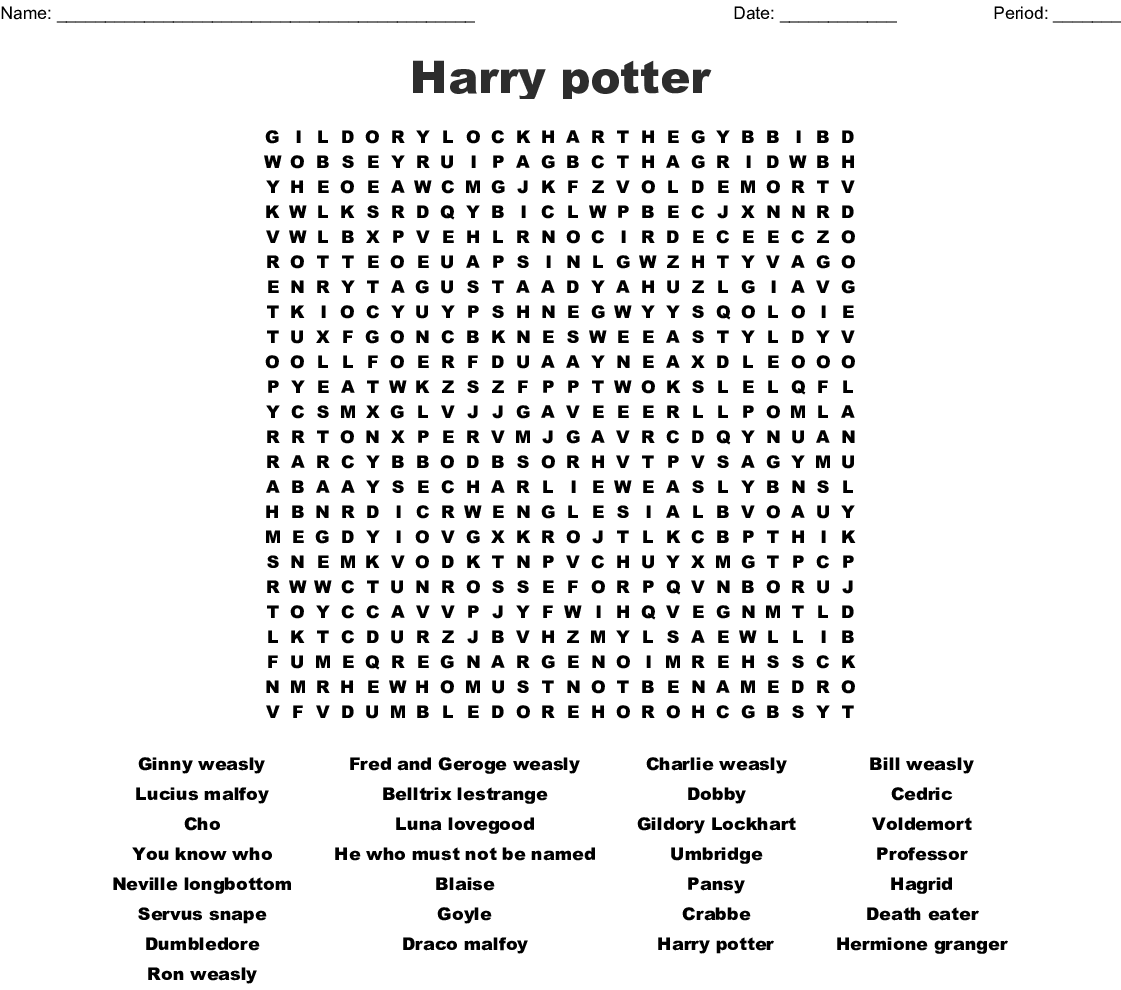Harry Potter Word Search Puzzle Printable Word Search Maker