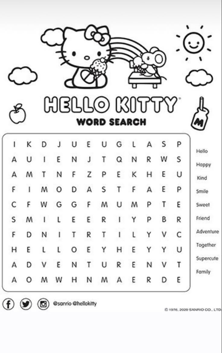 Hello Kitty Word Search Hello Kitty Printables Hello Kitty Book