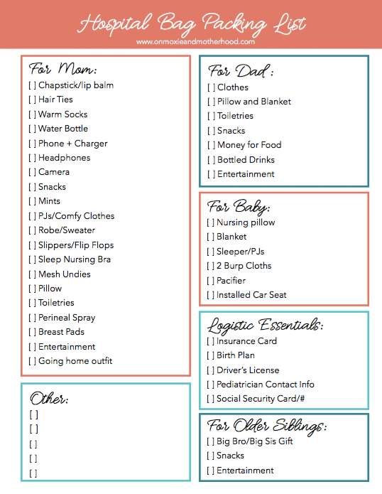 Hospital Bag Packing List What You REALLY Need free Printable 