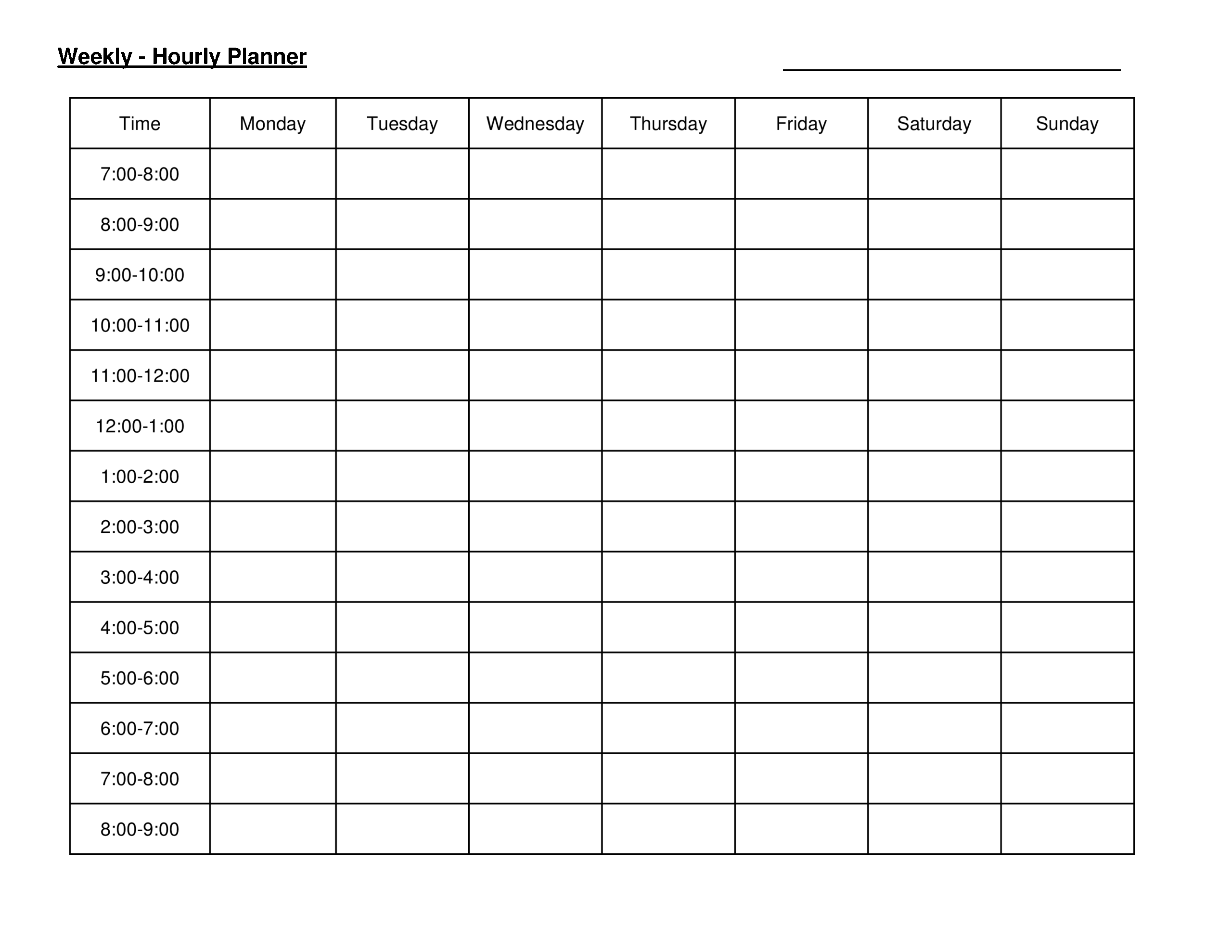 Hour By Hour Planner