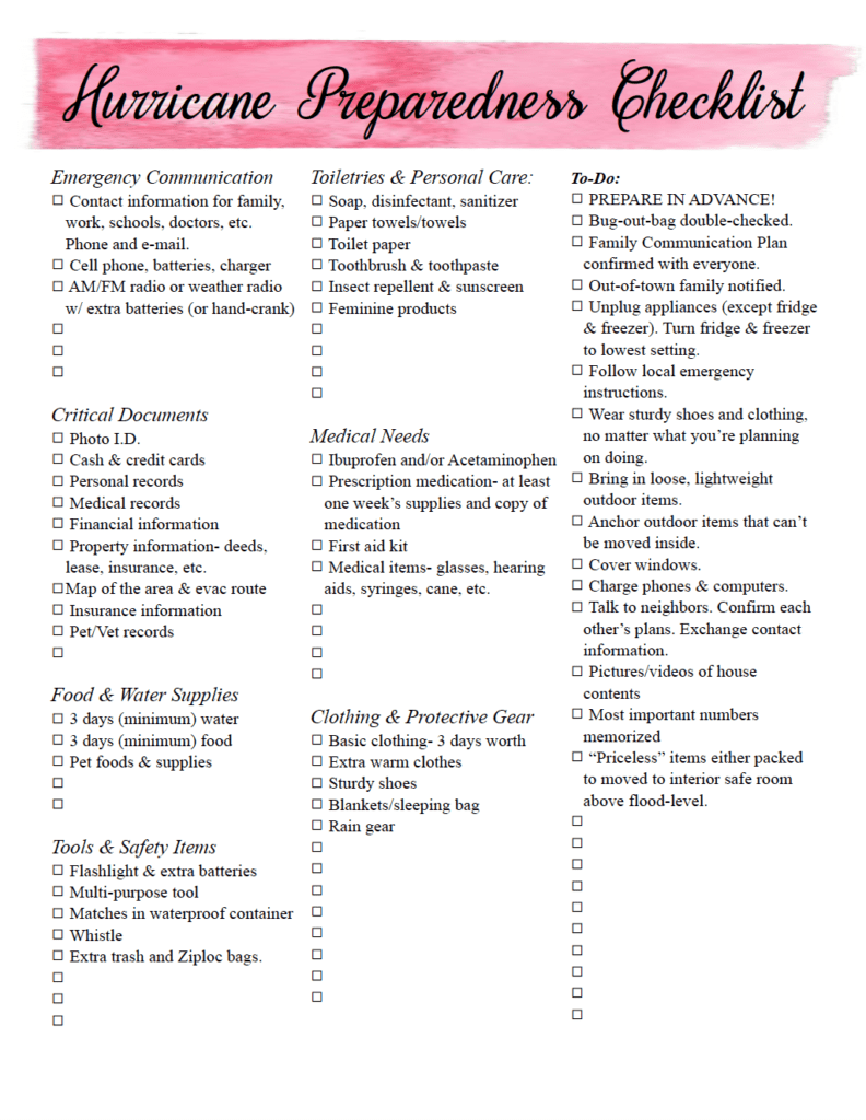 Hurricane Supply List Printable