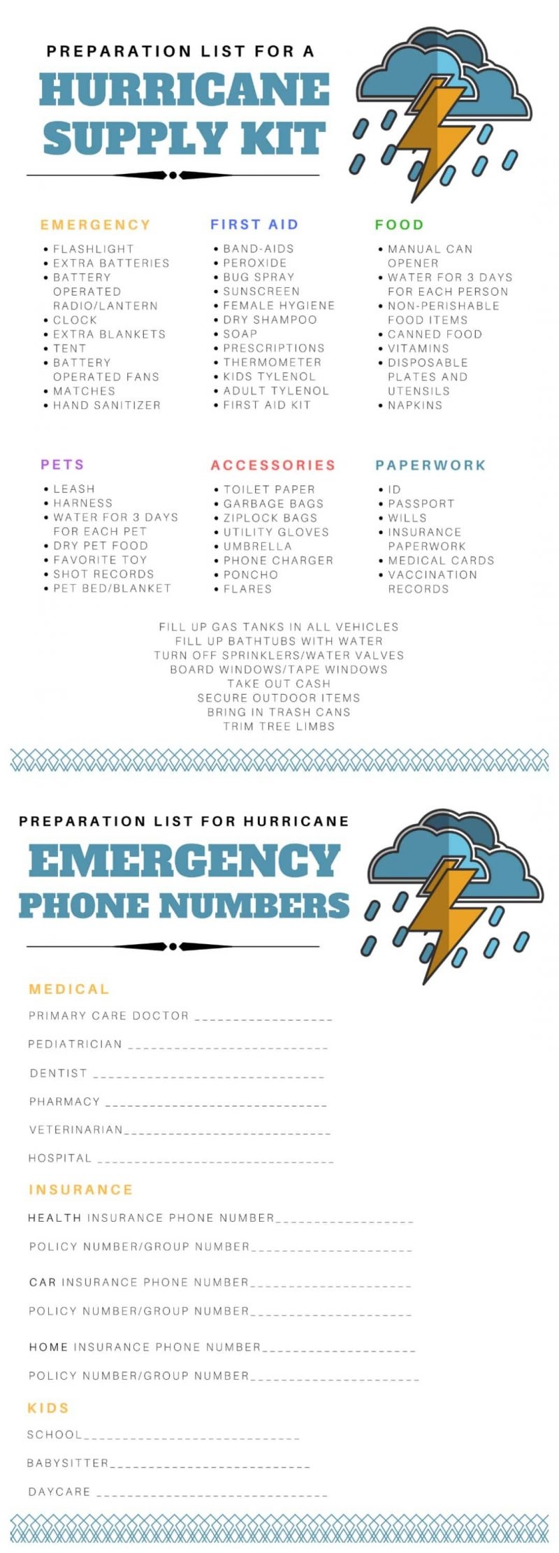 Hurricane Supply List Printable