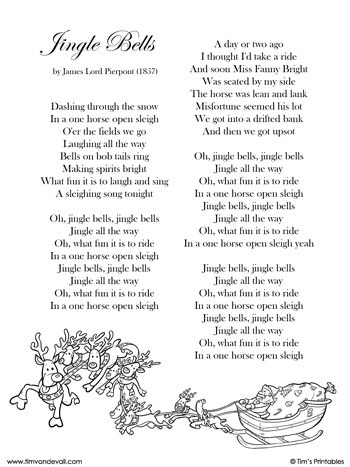 Jingle Bells Lyrics Printable Tims Printables Worksheets Library