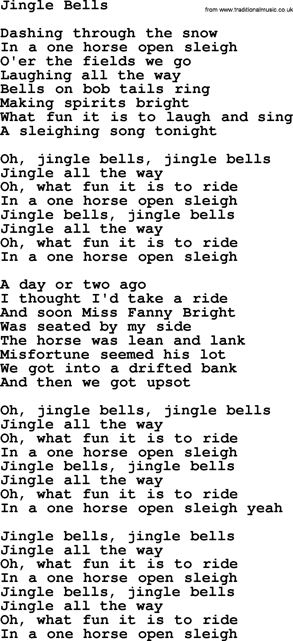 Jingle Bells Words Printable