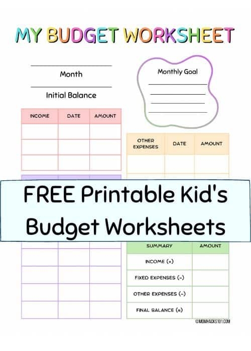 Kid 39 s Budget Worksheets FREE Printable