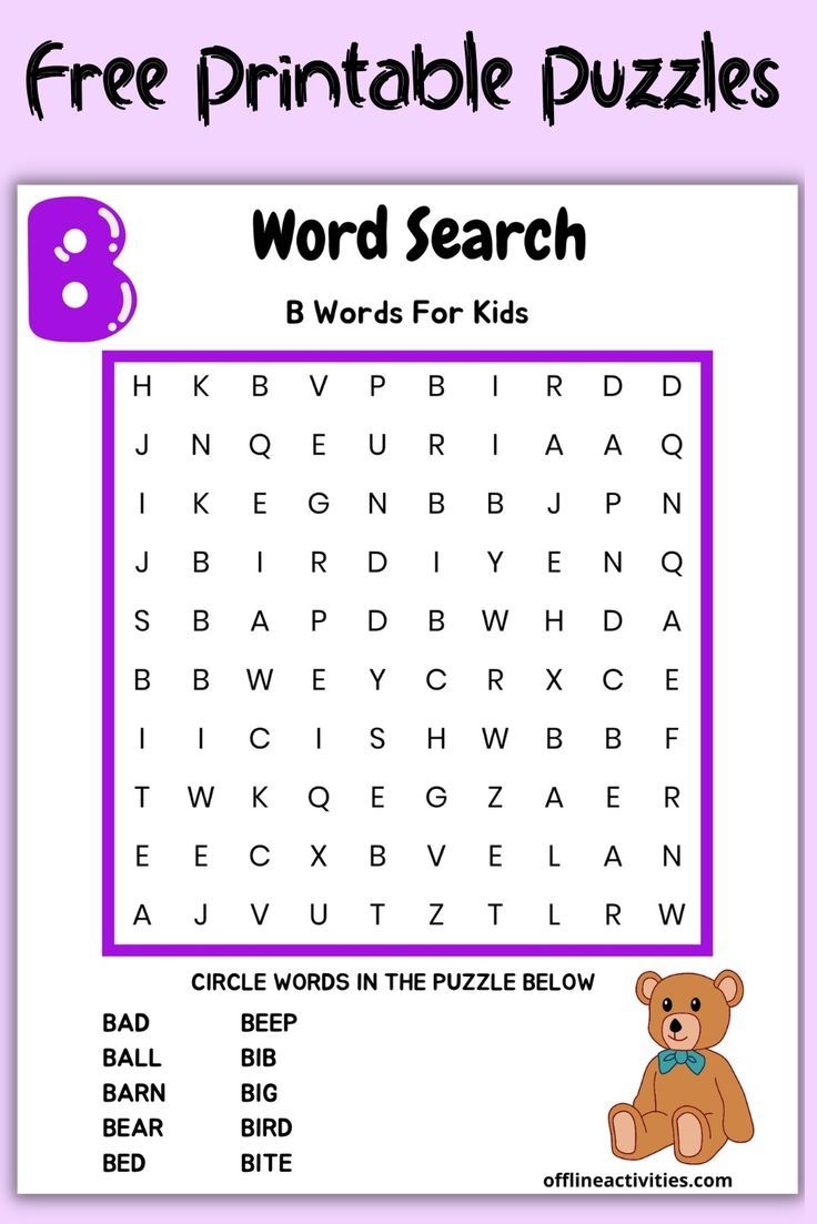 Kids Word Search Puzzles Free Printable 39 B 39 Words Game